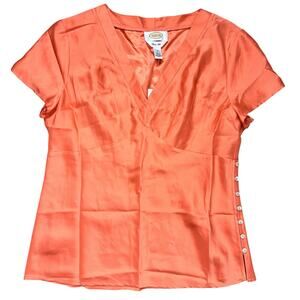Vintage Talbots Pure 100% Silk Babydoll Orange Y2K Side Buttoned Top Sz 10 NWT